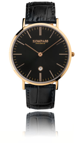 KOMPASS NAUTILUS ROSE GOLD BLACK DIAL BLACK STRAP