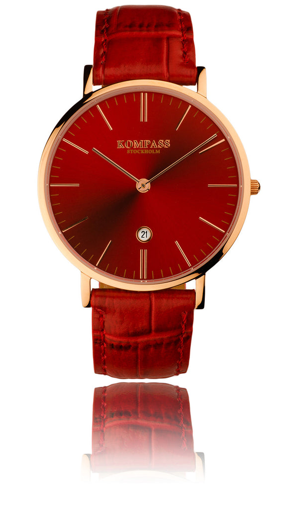 KOMPASS NAUTILUS ROSE GOLD RED DIAL RED STRAP