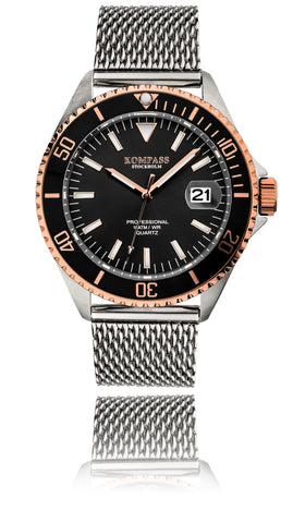 Kompass Professional Diver Mesh Black / Rose Gold