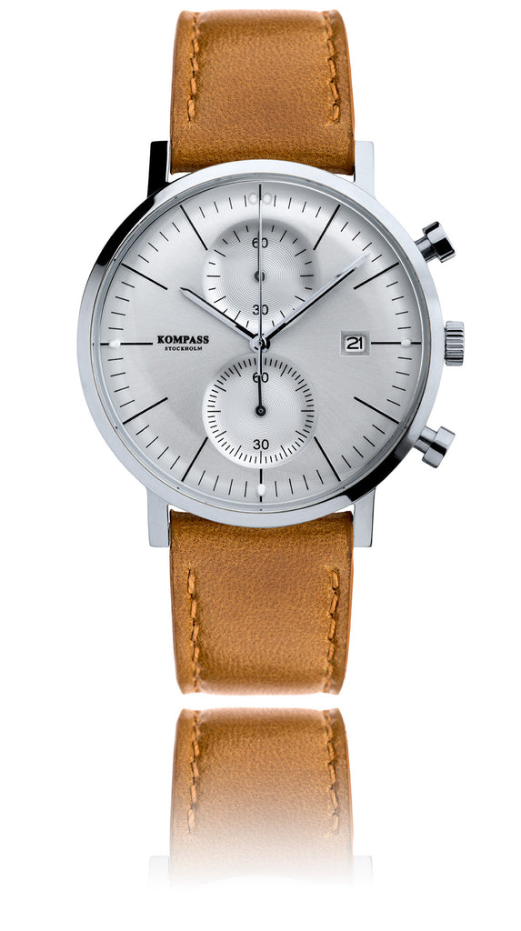 KOMPASS SUPER DOME SILVER DIAL TAN STRAP