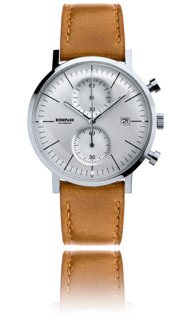 KOMPASS SUPER DOME SILVER DIAL TAN STRAP