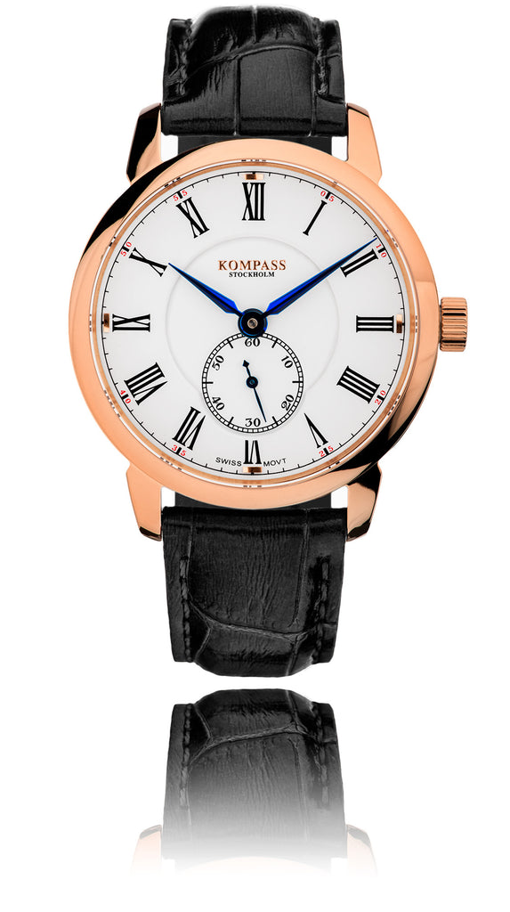 KOMPASS GRAND MASTER ROSE GOLD WHITE DIAL BLACK STRAP