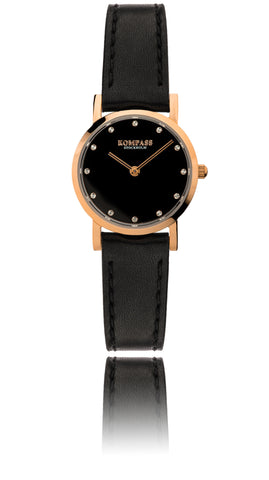 KOMPASS NAUTILUS PETITE ROSE GOLD BLACK STRAP