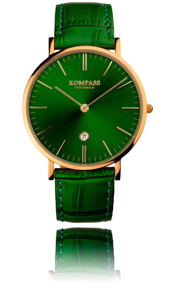 KOMPASS NAUTILUS ROSE GOLD GREEN DIAL GREEN STRAP